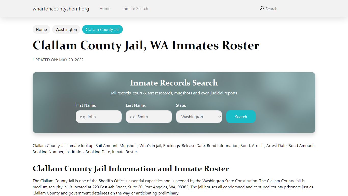 Clallam County Jail, WA Jail Roster, Name Search - Wharton County Sheriff